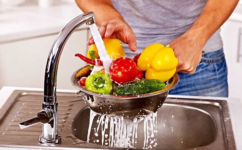 Vegetables and fruits must be washed thoroughly before eating