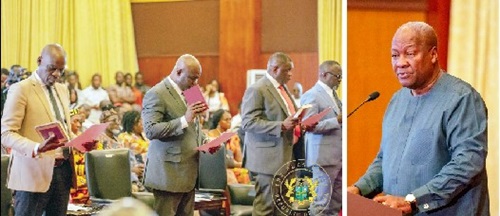  President Mahama swearing in the first batch of ministers yesterday