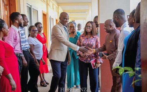 Haruna Iddrisu, Minister of Education, interacting with some staff of the ministry