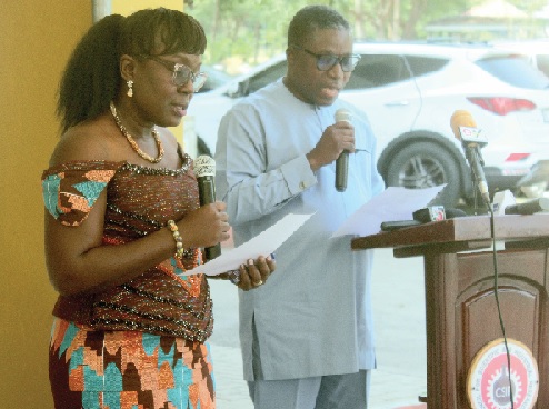 Naomi Owusu Appiah, Director of Commercialisation, CSIR, being inducted into office by Prof. Paul P. Bosu (right), Director-General, CSIR. Picture: ERNEST KODZI