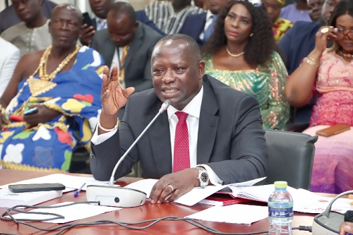 Armah-Kofi Buah, Minister designate for Lands and Natural Resources, being vetted by the Appointments Committee of Parliament. Picture: ELVIS NII NOI DOWUONA
