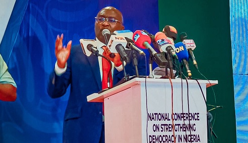 Dr Mahamudu Bawumia addressing Nigeria's National Conference as the keynote speaker
