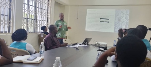 Enoch Koomson, Disease Surveillance Officer at the Central Regional Health Directorate, addressing the stakeholders meeting