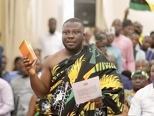 Dr Frank Amoakohene, Minister designate, Ashanti Region, taking an oath before the Appointments Committee. Picture: ELVIS NII NOI DOWUONA 