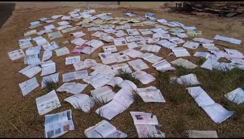 Learning materials being dried after the rainstorm at Assin Nuanua Fantse Learning materials being dried after the rainstorm at Assin Nuanua Fantse