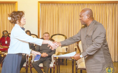 President John Mahama accepting the credentials of Maria Da Conceicao De Souse Pilar, Ambassador of Portugal President John Mahama accepting the credentials of Maria Da Conceicao De Souse Pilar, Ambassador of Portugal