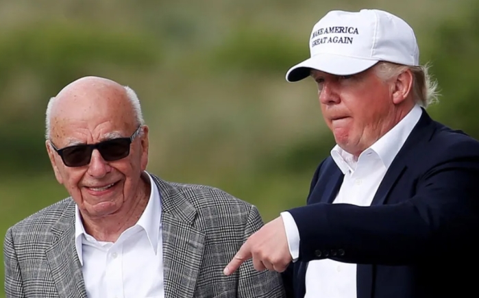 Murdoch (L) and Trump's relationship has been up-and-down over the years - pictured here at Trump's Aberdeen golf course in 2016)