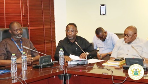 Kwabena Mintah Akandoh (2nd from left), Minister of Health; Dr George Smith-Graham (right), Chief Executive of the Fair Wages and Salaries Commission, and Dr Sandaare Ngmenenso Sebastian, Vice-Chairperson of the committee, at the meeting