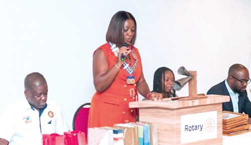 Kuukua Baah-Twum, President of Rotary Club of Accra-Labone, addressing the club members