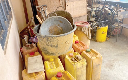 Some of the seized mining equipment deposited at the Oda Divisional Police Headquarters
