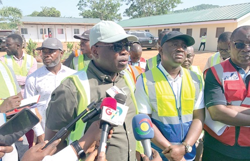  Governs Kwame Agbodza, the Minister of Roads and Highways, speaking to the press. With him include Alhassan Suhuyini (middle), Deputy Minister, and Mallam Issah Ishak (right), acting Chief Executive Officer, Ghana Highways Authority 