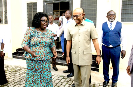 Dr Ivy Asantewa Owusu (left), Eastern Regional Director of Education, with Osama Makkawi Khogali, when he visited the region