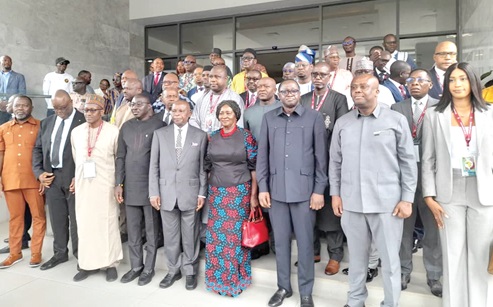 Vice-President Prof. Naana Jane Opoku-Agyemang (4th from right) with GIABA Ministerial Committee members after the opening ceremony of the 2nd Extraordinary Ministerial Committee Meeting in Accra