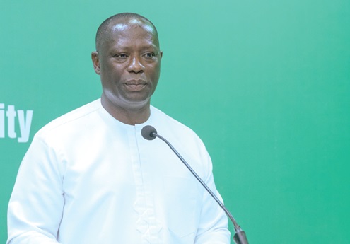 Emmanuel Armah-Kofi Buah, Minister of Lands and Natural Resources, addressing the press in Accra