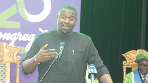 John Dumelo, Member of Parliament for Ayawaso West Wuogon and Deputy Minister for Food and Agriculture, addressing the congregation.   Picture: ESTHER ADJORKOR ADJEI 