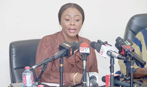 Benita Sena Okity-Duah, Coordinator, Free Senior High School Secretariat, addressing the press conference. Picture: ELVIS NII NOI DOWUONA
