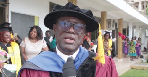 Professor Samuel Oheneba-Dornyo, President of the Oheneba-Dornyo University of Counselling Psychology, speaking after the graduation ceremony 