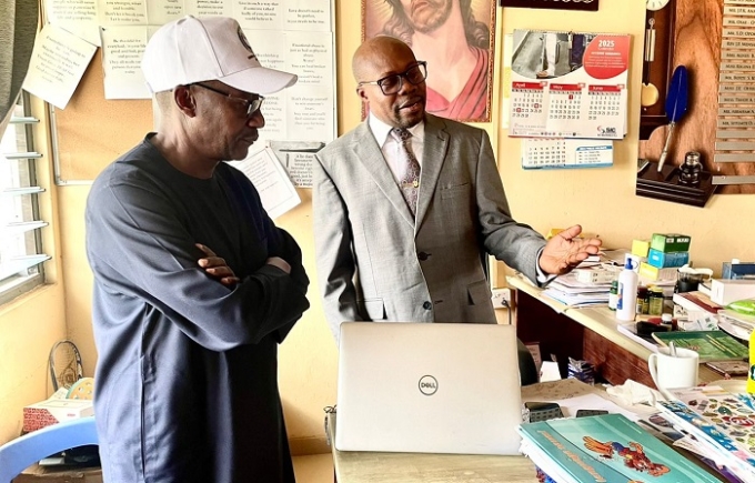  The ECOWAS Resident Representative in Ghana, Mr Mohammed Lawan Gana, in conversation with the Principal of the Demonstration School for the Deaf, Mr Setumte Ametewee, during a visit to the school at Mampong Akuapem on May 29, 2025.