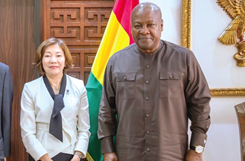 President John Mahama (right) and Miyazaki Katsur, the Senior Executive Vice-President of the Japan International Cooperation Agency, after the meeting