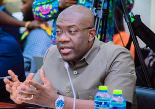 Kojo Oppong Nkrumah addressing the press conference