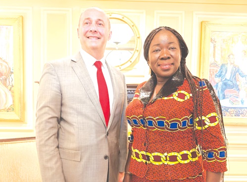 Elizabeth Ofosu-Adjare, Minister of Trade, Agribusiness and Industry, with Thomas Bruns, deputy Assistant Secretary for the Middle East and Africa