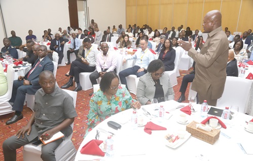 Joseph Bukari Nikpe (standing), Minister of Transport, addressing guests at the stakeholders Breakfast Meeting in Accra. Picture: SAMUEL TEI ADANO