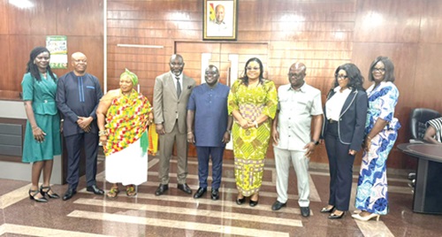 Julius Debrah (middle), Chief of Staff; Jerry Nyamekye (4th from left) and Abigail Mensah (4th from right) with other members of the board