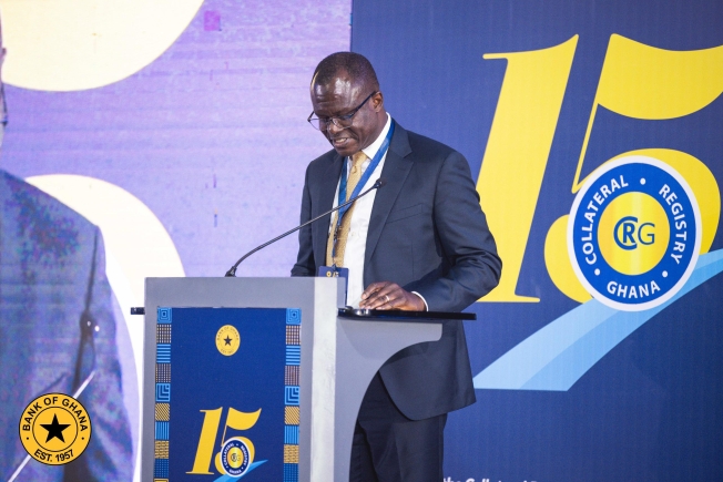 Dr Zakari Mumuni, first Deputy Governor, Bank of Ghana (BoG), addressing participants at the 15th Collateral Registry Department