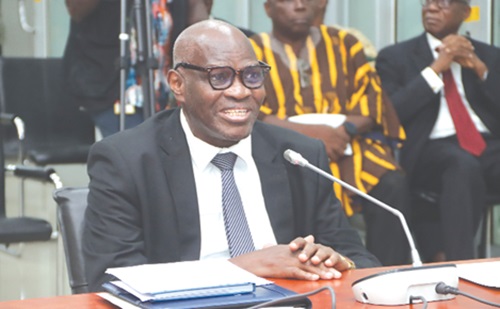 Justice Gabriel Simon Suurbaareh, Justice of the Supreme Court nominee, answering questions when he appeared before the Appointments Committee in Parliament. Picture: ELVIS NII NOI DOWUONA