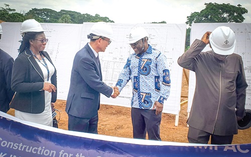 Prof. Gordon Awandare (2nd from right), Pro-Vice Chancellor, University of Ghana, exchanging pleasantries with Park Kyongsig (2nd from left), Korean Ambassador to Ghana. Looking on is Dr Elizier Taiba Ameyaw-Buronya (left), Director, Public Affairs, UG. Picture: ERNEST KODZI