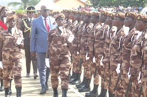Ebenezer Terlabi, Deputy Minister for the Interior, inspecting the parade at the Prisons Officiers Training School in Accra. Picture: ESTHER ADJORKOR ADJEI 