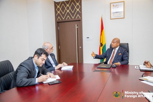Foreign Minister Samuel Okudzeto Ablakwa in discussion with Iranian Ambassador Ali Ghomshi
