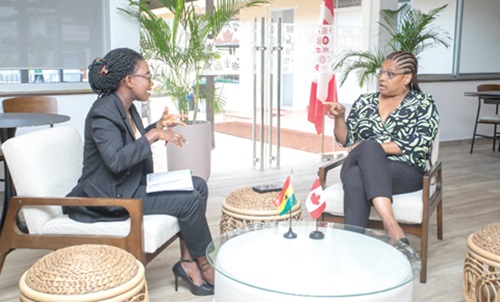 Myriam Montrat (right), Canadian High Commissioner to Ghana, in a chat with Augustina Tawiah. Picture: DOUGLAS ANANE-FRIMPONG
