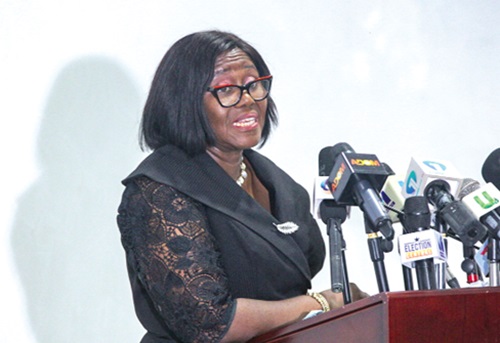 Justice Gertrude Torkornoo, suspended Chief Justice of Ghana, addressing the audience at a press conference.  Picture CALEB VANDERPUYE