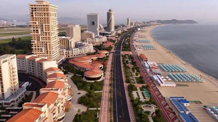 A Korean Central News Agency photo showing an aerial view of the Wonsan Kalma Coastal Tourist Zone