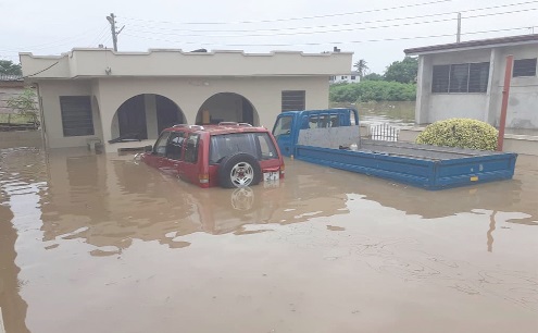 A flooded residential area in Cape Coast A flooded residential area in Cape Coast