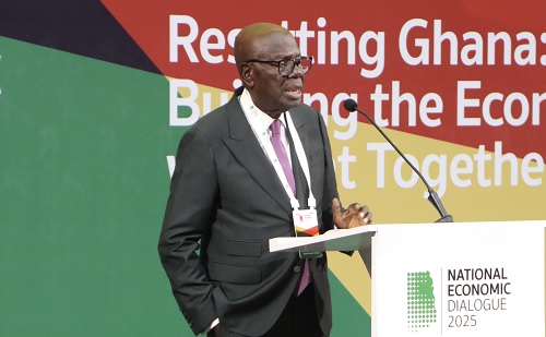 Dr Ishmael Yamson, Chairman of NED Planning Committee, addressing the National Economic Dialogue 2025. Picture: ELVIS NII NOI DOWUONA