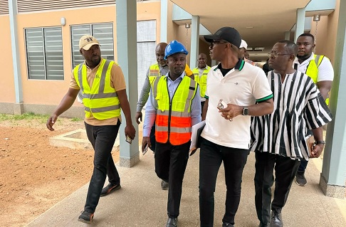 Kwabena Mintah Akandoh, Minister of Health, and his team inspecting one of the Agenda 111 projects in Kumasi