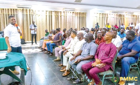 Sammy Gyamfi (left), acting Managing Director, PMMC, speaking at the stakeholders’ engagement in Accra 