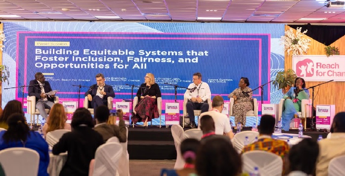 From left: Solomon Twum, moderator of the discussion, Dr Christian Jahn, GIZ, Support to Private and Financial Sector, Sofia Breitholtz, CEO, Reach for Change, Haroen Gyselinck,  Services and Training Manager, Scania West Africa, Amma Gyampo, CEO, Ghana Venture Capital Association and Regina Honu, Founder and CEO, Soronko Academy.