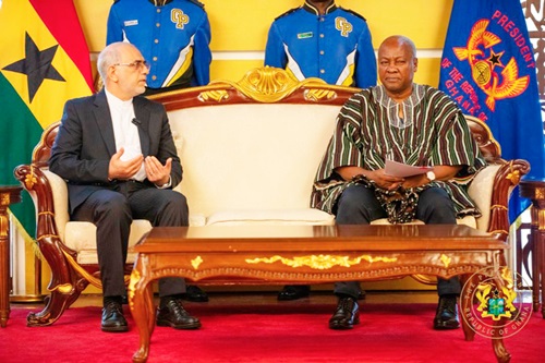 Ali Ghomshi (left), Ambassador of the Islamic Republic of Iran, in a discussion with President Mahama Ali Ghomshi (left), Ambassador of the Islamic Republic of Iran, in a discussion with President Mahama