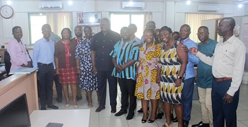 Theophilus Yartey (arrowed),  Editor, Graphic;  Albert Kwabena Dwumfour (middle), President of GJA, with members of the Editorial Board 