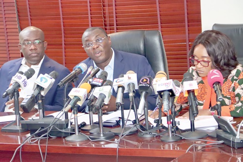 Dr Mohammed Amin Adam (middie), former Finance Minister,  addressing the news conference. Picture: Elvis Nii NOI Dowuona