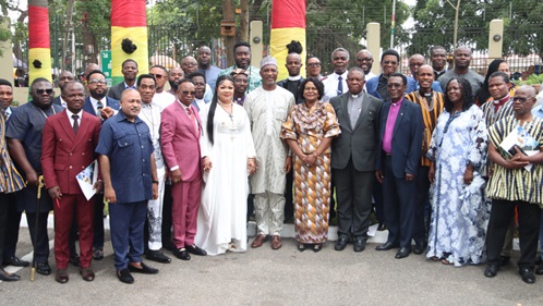 Muntaka Mohammed-Mubarak (arrowed), Minister for the Interior, with some members of the clergy after the meeting in Accra. Picture: ELVIS NII NOI DOWUONA