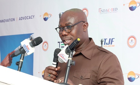 Dr Samuel Antwi Takyi, Director of ICT, Ministry of Communication, Digital Technology and Innovation giving an address.