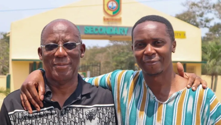 Wilberforce says he is grateful to his Uncle Jojo - both seen here recently outside Tema Secondary School - for sticking by him