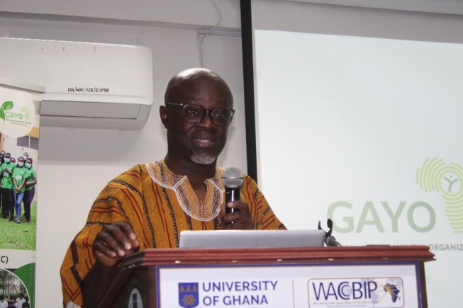 Desmond Appiah, the Country Director of the Clean Air Fund addressing young ecopreneurs at the summit organised by the Green Africa Youth Organisation (GAYO).