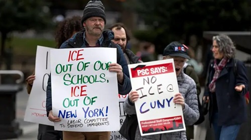 A campus protest against the revocation of international student visas and legal status at the City University of New York