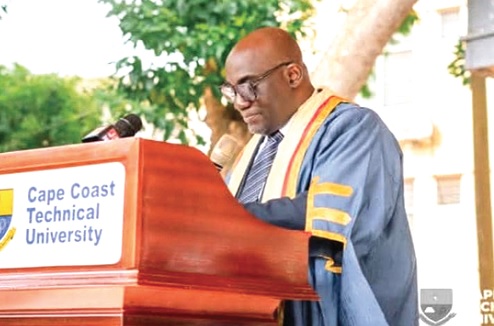 Professor Kwaku Adutwum Ayim Boakye (inset), Vice-Chancellor of CCTU, addressing the students taking the matriculation oath