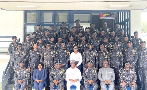 Mohammed Mubarak Muntaka (seated middle), Minister for the Interior, Christian Tetteh Yohuno (seated 3rd from left), the IGP, with regional police commanders after the meeting